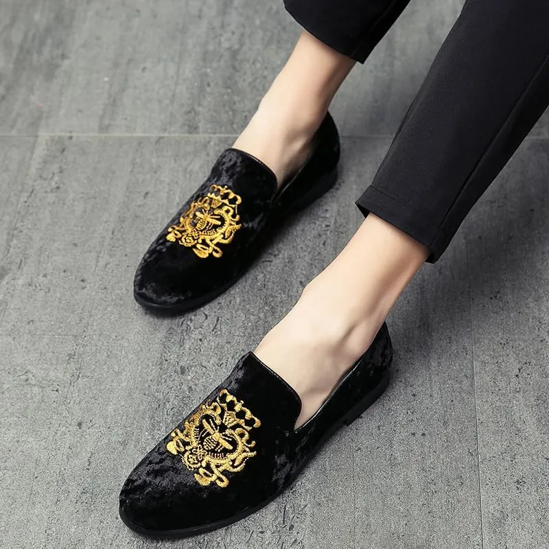 Men's Luxury Velvet Penny Loafers Shoes Embroidery Suede Dress Loafers Daily Boats Shoes for Party Wedding Prom Size 38-47