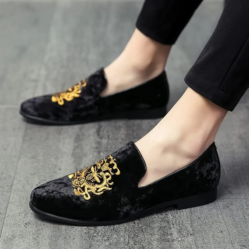 Men's Luxury Velvet Penny Loafers Shoes Embroidery Suede Dress Loafers Daily Boats Shoes for Party Wedding Prom Size 38-47