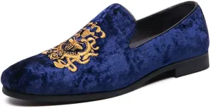 Men's Luxury Velvet Penny Loafers Shoes Embroidery Suede Dress Loafers Daily Boats Shoes for Party Wedding Prom Size 38-47