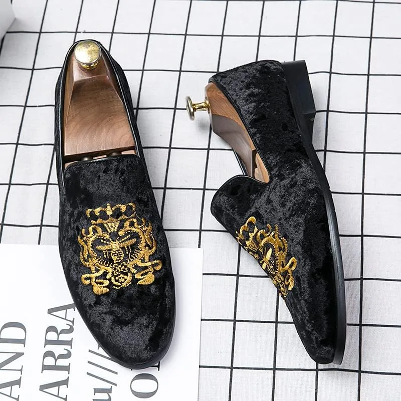 Men's Luxury Velvet Penny Loafers Shoes Embroidery Suede Dress Loafers Daily Boats Shoes for Party Wedding Prom Size 38-47