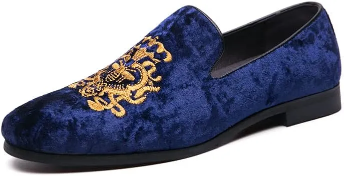 Men's Luxury Velvet Penny Loafers Shoes Embroidery Suede Dress Loafers Daily Boats Shoes for Party Wedding Prom Size 38-47