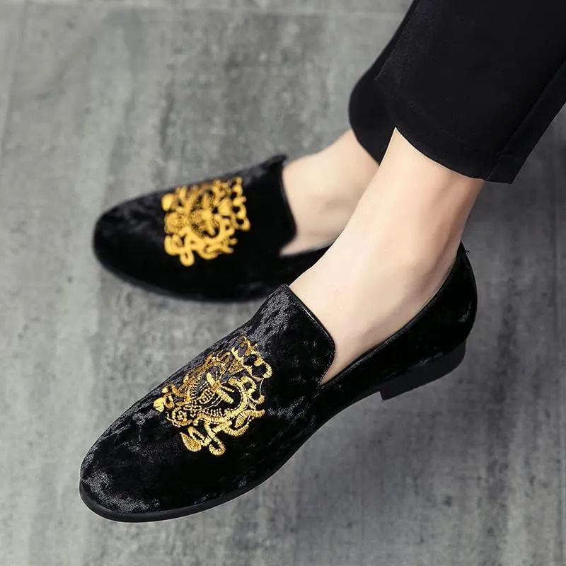 Men's Luxury Velvet Penny Loafers Shoes Embroidery Suede Dress Loafers Daily Boats Shoes for Party Wedding Prom Size 38-47