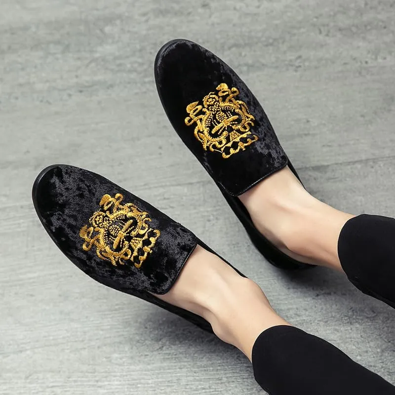 Men's Luxury Velvet Penny Loafers Shoes Embroidery Suede Dress Loafers Daily Boats Shoes for Party Wedding Prom Size 38-47
