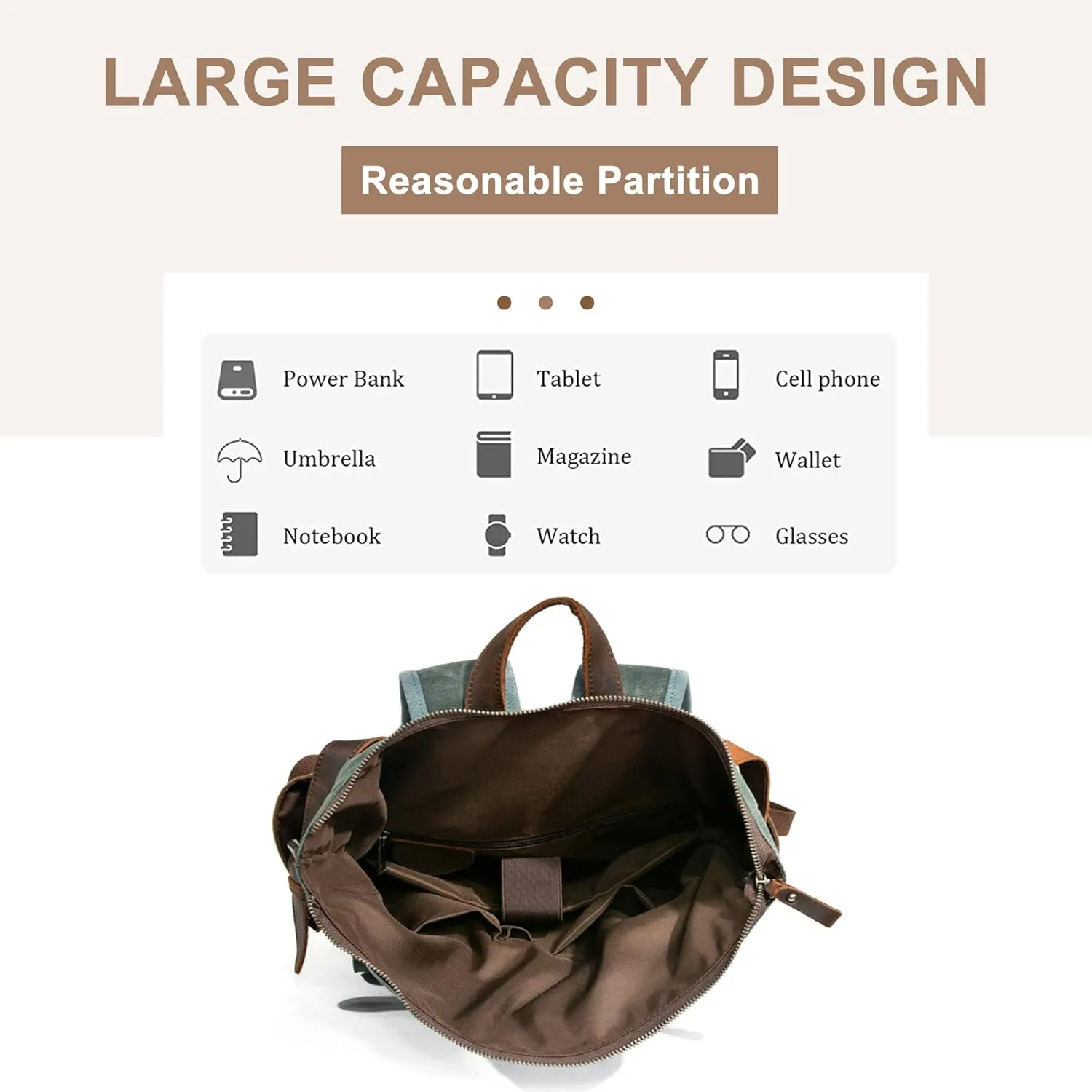 Men's Vintage Travel Backpack Large Capacity Casual Daypacks Waxed Canvas Carry on Bags for Camping Hiking Mountaineering
