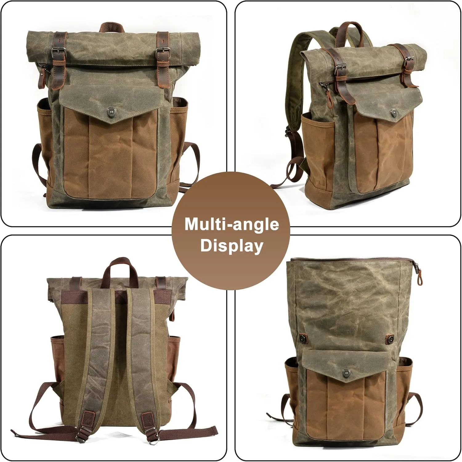 Men's Vintage Travel Backpack Large Capacity Casual Daypacks Waxed Canvas Carry on Bags for Camping Hiking Mountaineering
