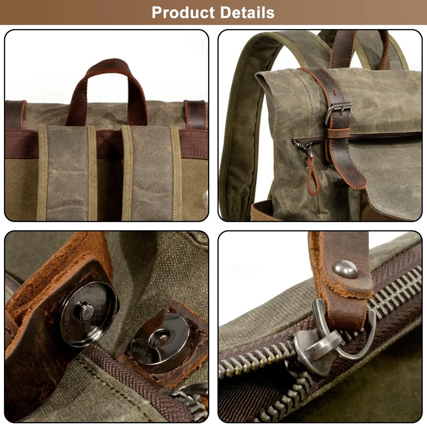 Men's Vintage Travel Backpack Large Capacity Casual Daypacks Waxed Canvas Carry on Bags for Camping Hiking Mountaineering