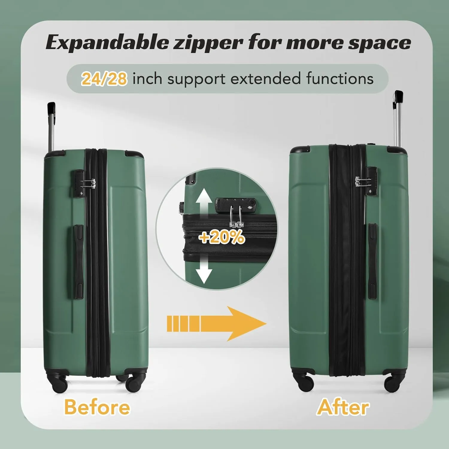 Merax 28 Inch Checked-Large Luggage with Wheels Aluminum Alloy Corner Hard Shell Suitcase TSA Luggage Suitcases for Travel Woman Men(Green)