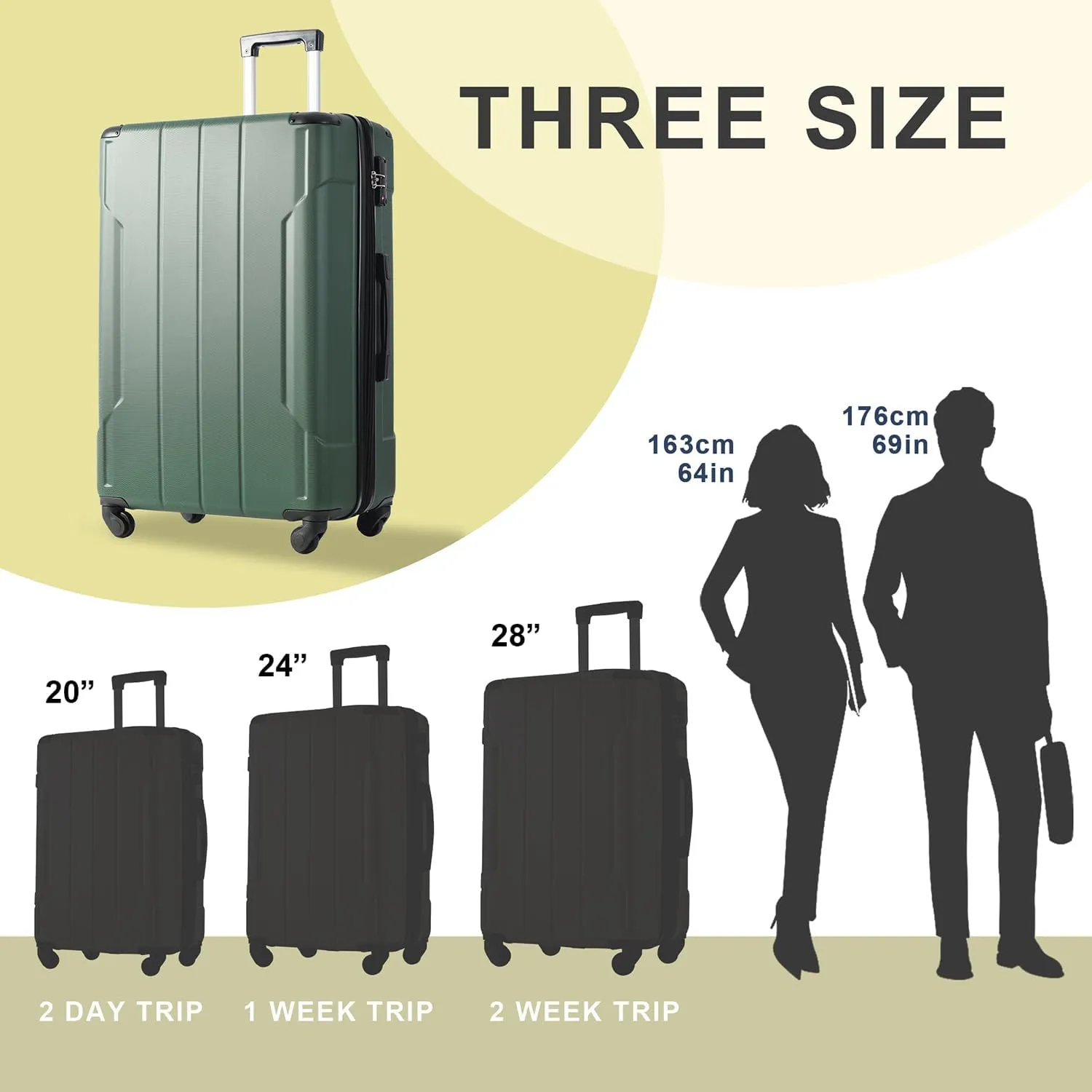 Merax 28 Inch Checked-Large Luggage with Wheels Aluminum Alloy Corner Hard Shell Suitcase TSA Luggage Suitcases for Travel Woman Men(Green)