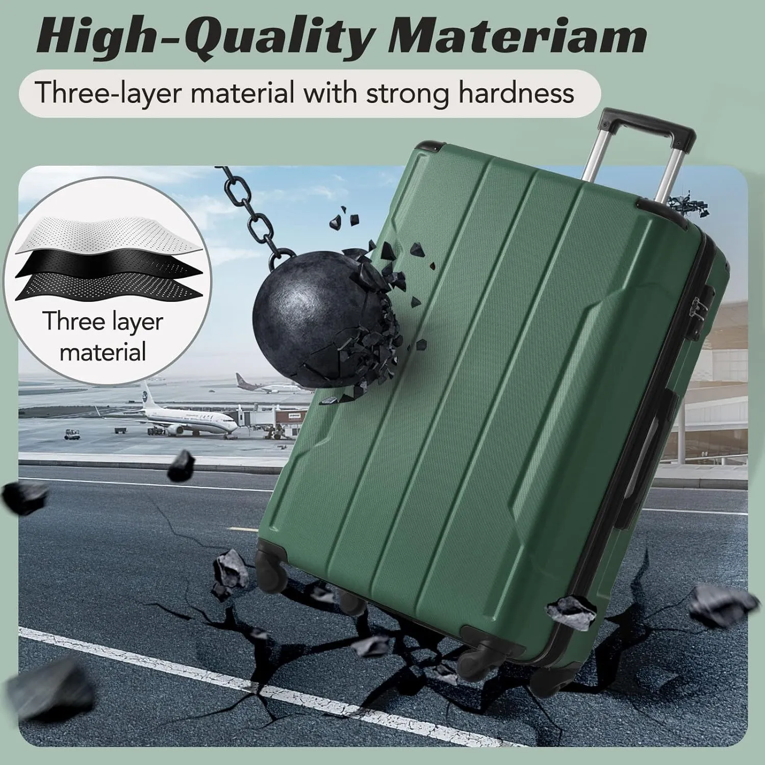 Merax 28 Inch Checked-Large Luggage with Wheels Aluminum Alloy Corner Hard Shell Suitcase TSA Luggage Suitcases for Travel Woman Men(Green)