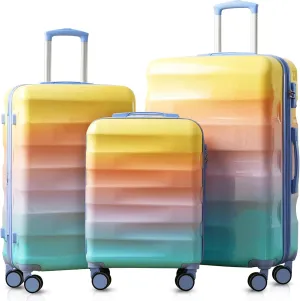 Merax Hardshell Luggage Set 3 Piece – 20"/24"/28" Expandable Colorful Glossy Suitcases with Spinner Wheels and TSA Lock, Lightweight Durable PC ABS for Stylish Travel (Orange and Blue)