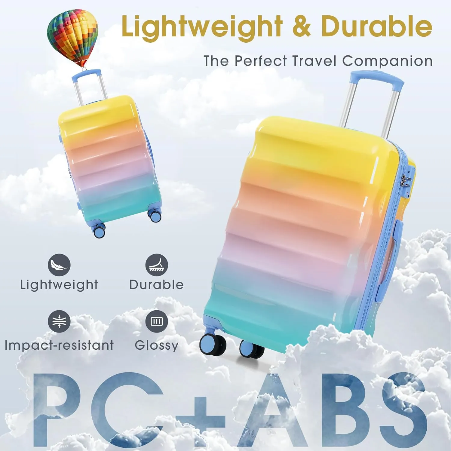 Merax Hardshell Luggage Set 3 Piece – 20"/24"/28" Expandable Colorful Glossy Suitcases with Spinner Wheels and TSA Lock, Lightweight Durable PC ABS for Stylish Travel (Orange and Blue)