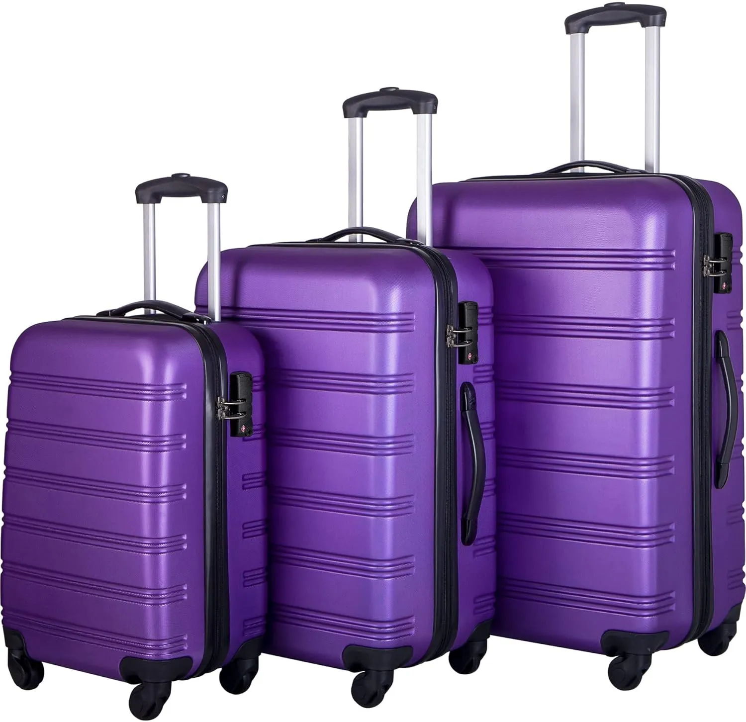 Merax Luggage Sets, Hardshell Luggage Sets 3 Piece 20" 24" 28" Luggages Hardside Spinner Suitcase with TSA Lock, Purple