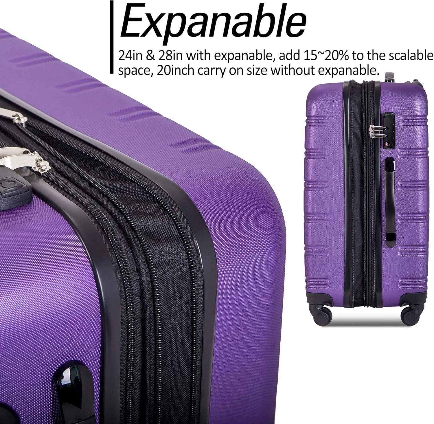 Merax Luggage Sets, Hardshell Luggage Sets 3 Piece 20" 24" 28" Luggages Hardside Spinner Suitcase with TSA Lock, Purple
