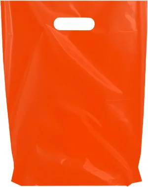 Merchandise Bags, Die Cut Handles, Strong, Durable, and Tear Resistant Bags Perfect for Retail, Boutiques, or Any Events, Different sizes and colors (Orange, 15x18 Inch (Pack of 100))