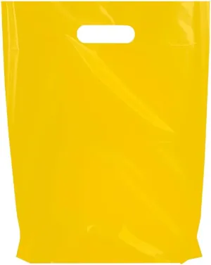 Merchandise Bags, Die Cut Handles, Strong, Durable, and Tear Resistant Bags Perfect for Retail, Boutiques, or Any Events, Different sizes and colors (Yellow, 15x18 Inch (Pack of 100))