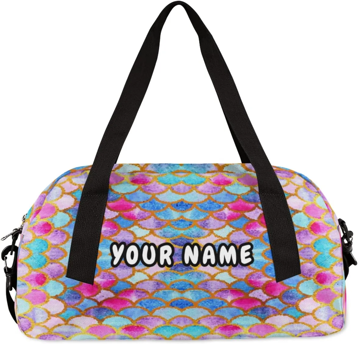 Mermaid Fish Scales Summer Personalized Kids Duffel Bag for Girls, Mermaid Debris Custom Name Dance Bag Overnight Small Duffel Bag Carry On Weekend Travel Bag for School Practice Gymnastics Ballet