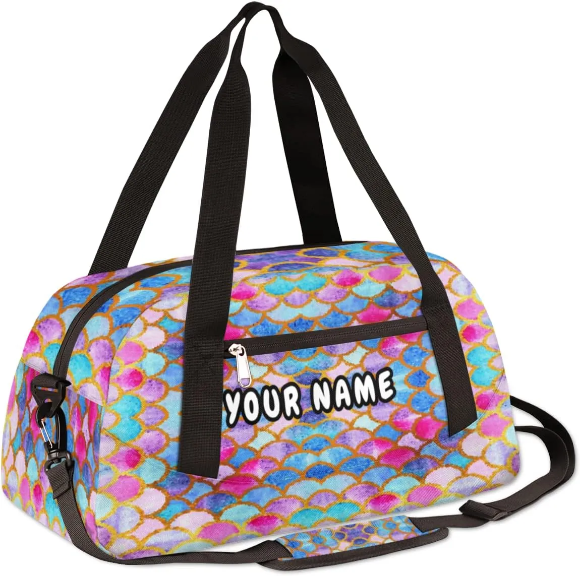 Mermaid Fish Scales Summer Personalized Kids Duffel Bag for Girls, Mermaid Debris Custom Name Dance Bag Overnight Small Duffel Bag Carry On Weekend Travel Bag for School Practice Gymnastics Ballet