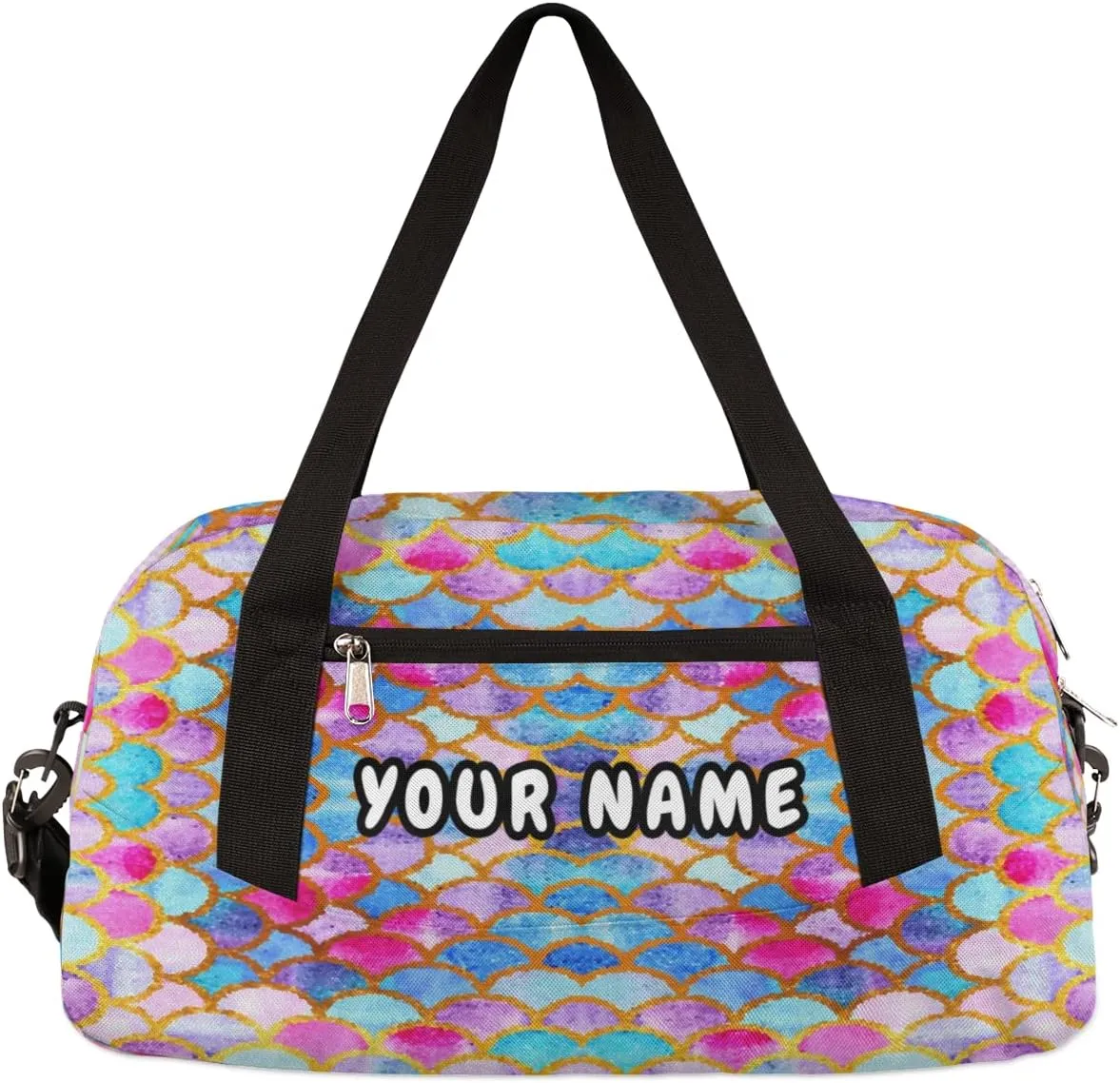 Mermaid Fish Scales Summer Personalized Kids Duffel Bag for Girls, Mermaid Debris Custom Name Dance Bag Overnight Small Duffel Bag Carry On Weekend Travel Bag for School Practice Gymnastics Ballet