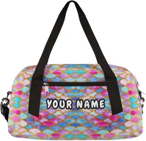 Mermaid Fish Scales Summer Personalized Kids Duffel Bag for Girls, Mermaid Debris Custom Name Dance Bag Overnight Small Duffel Bag Carry On Weekend Travel Bag for School Practice Gymnastics Ballet