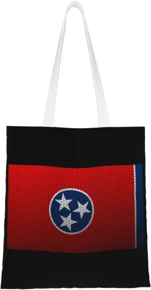 Mesh Style Flag Of Tennessee Tote Bag for Women Canvas Shopping Bags Reusable Large Capacity Casual Shoulder Handbags Grocery Bags DIY Gift Bags
