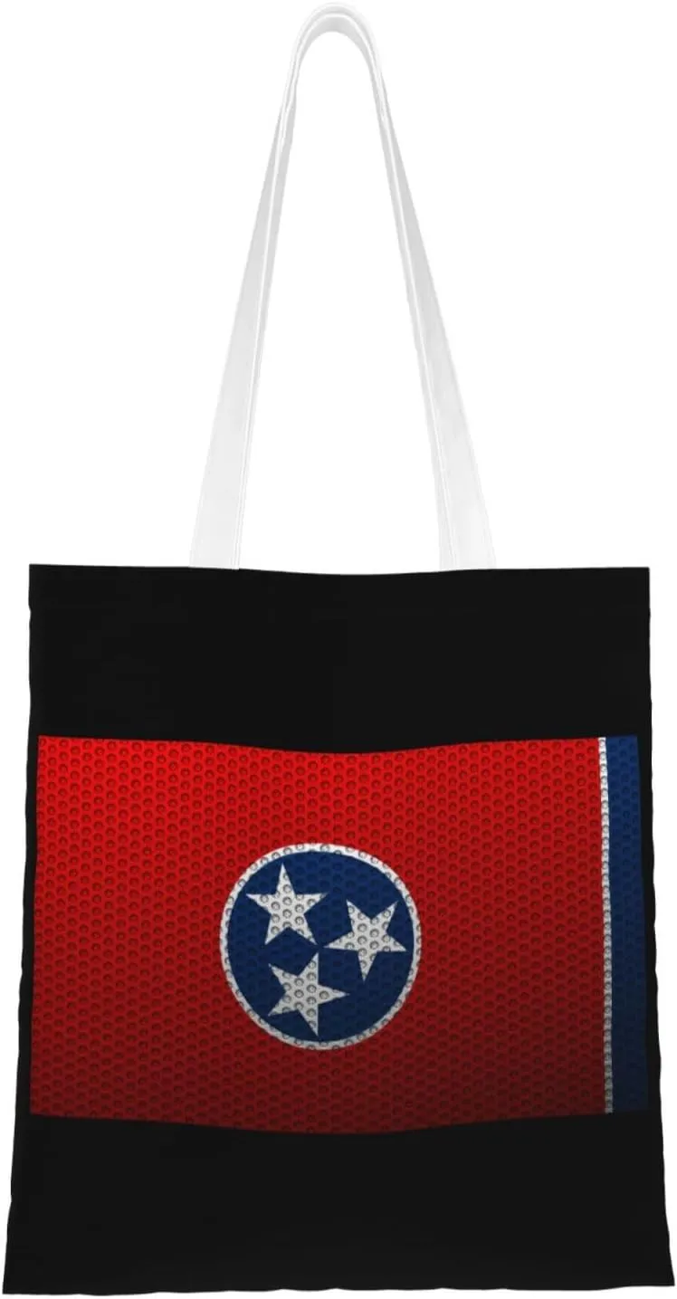 Mesh Style Flag Of Tennessee Tote Bag for Women Canvas Shopping Bags Reusable Large Capacity Casual Shoulder Handbags Grocery Bags DIY Gift Bags