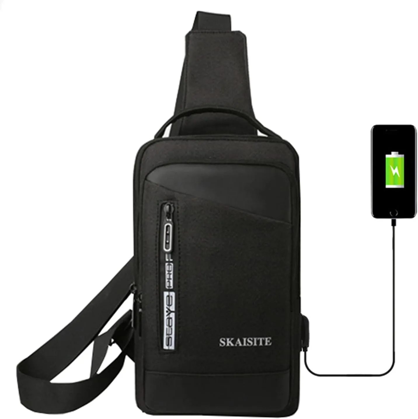 Messenger Bag Solid Color Cloth Outdoor Leisure Customize Chest Bag Men Shoulder Crossbody over The (Black, One Size)
