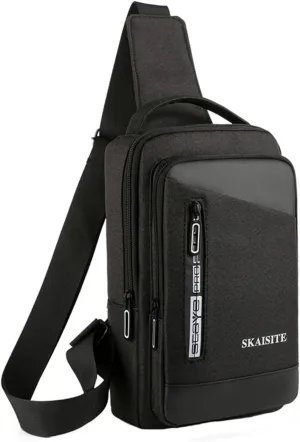 Messenger Bag Solid Color Cloth Outdoor Leisure Customize Chest Bag Men Shoulder Crossbody over The (Black, One Size)