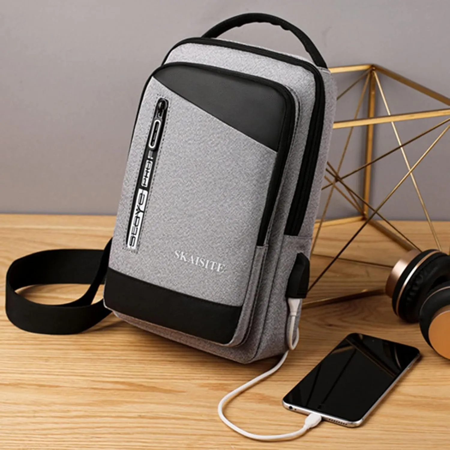 Messenger Bag Solid Color Cloth Outdoor Leisure Customize Chest Bag Men Shoulder Crossbody over The Shoulder (One Size)