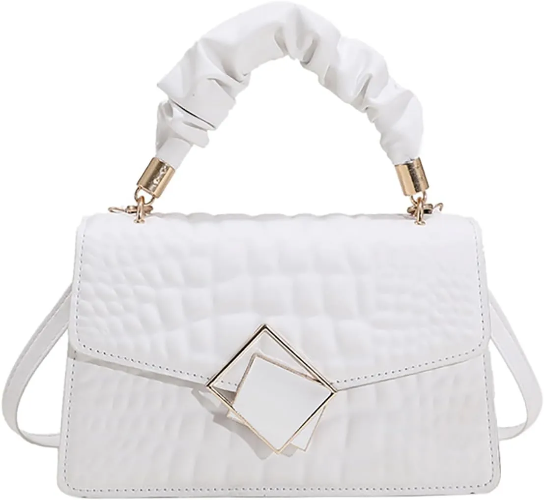 Metal Detail Top Handle Square Bag Textured Small Totes Cross Body Bag for Women