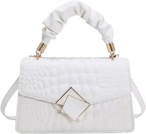 Metal Detail Top Handle Square Bag Textured Small Totes Cross Body Bag for Women