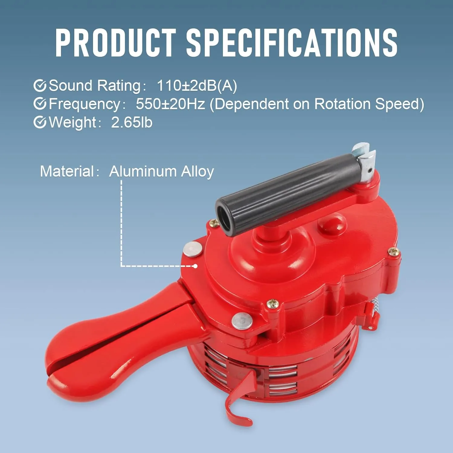 Metal Hand Crank Siren Horn, Manual Handheld Air Raid Siren, Portable Loud Emergency Safety Siren, Red