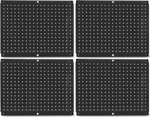 Metal Pegboard 16-Inch Tall x 20-Inch Wide Heavy Duty Wall Organizer for Home Garage Tool Storage 4pcs Black
