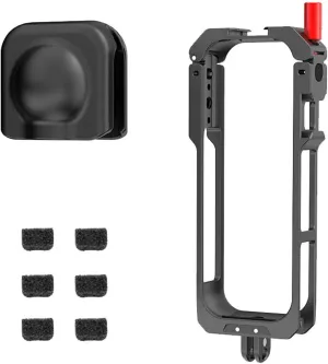 Metal Rabbit Cage Protective Frame for Insta360 X5, Cold Shoe Expansion Case Protective Bezel with Silicone Lens Cover Protector Accessories for Insta360 X5 Panorama Action Camera