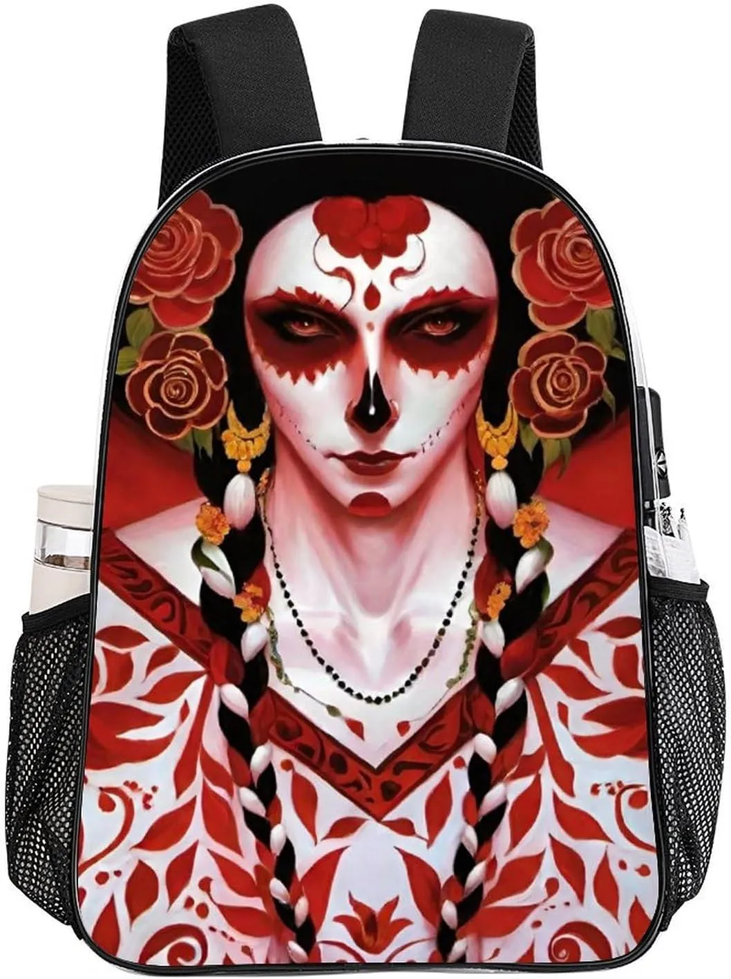 Mexican Sugar Skull Floral Women Day Of The Dead Art Daypack Lightweight Multipurpose Anti-Theft Shoulder Bag Large Capacity Laptop Book Bag Rucksack Transparent Bag