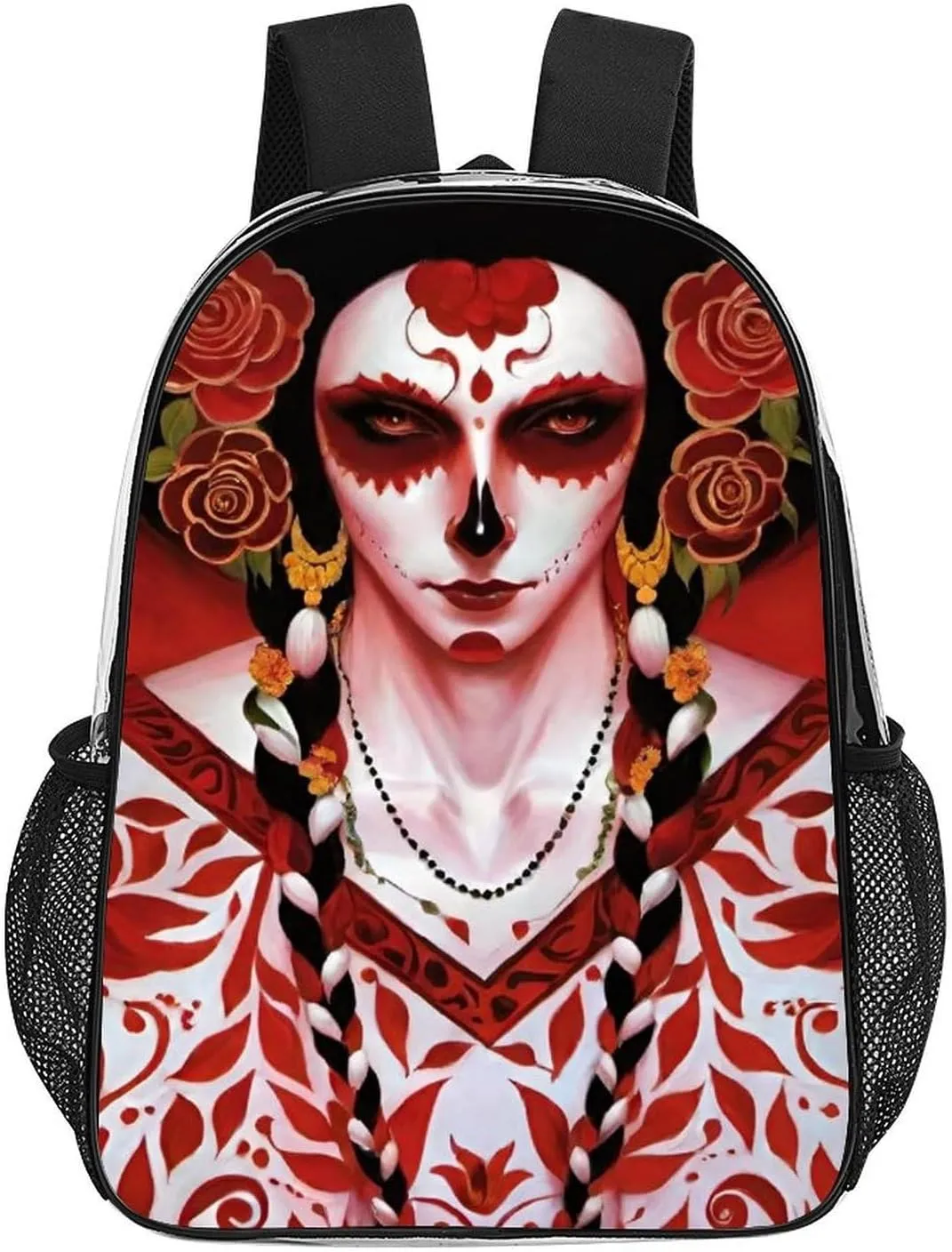 Mexican Sugar Skull Floral Women Day Of The Dead Art Daypack Lightweight Multipurpose Anti-Theft Shoulder Bag Large Capacity Laptop Book Bag Rucksack Transparent Bag