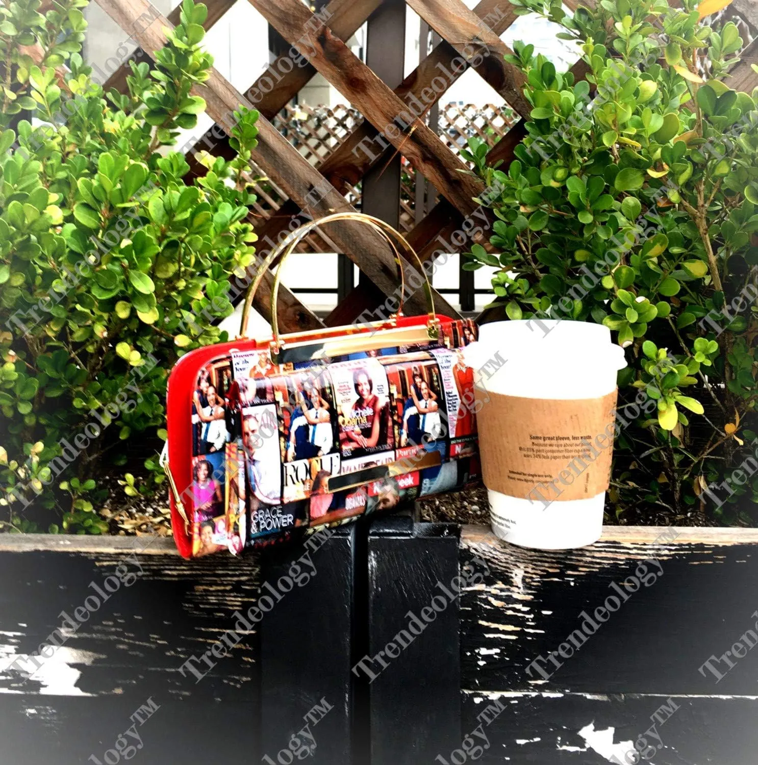 Michelle Obama Magazine Cover Metal Handle Smartphone Friendly Wallet Crossbody Bag