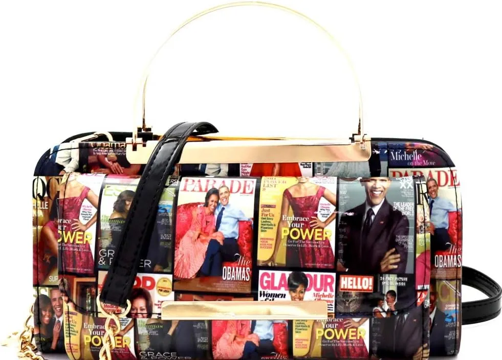 Michelle Obama Magazine Cover Metal Handle Smartphone Friendly Wallet Crossbody Bag
