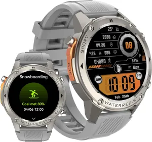 Military Smart Watch with GPS (Answer/Make Calls), Satellite Positioning, 500mAh Extra-Large Battery, Compass Air Pressure Altitude 50M Waterproof, 1.43" AMOLED Screen, Compatible Android iOS (Silver)