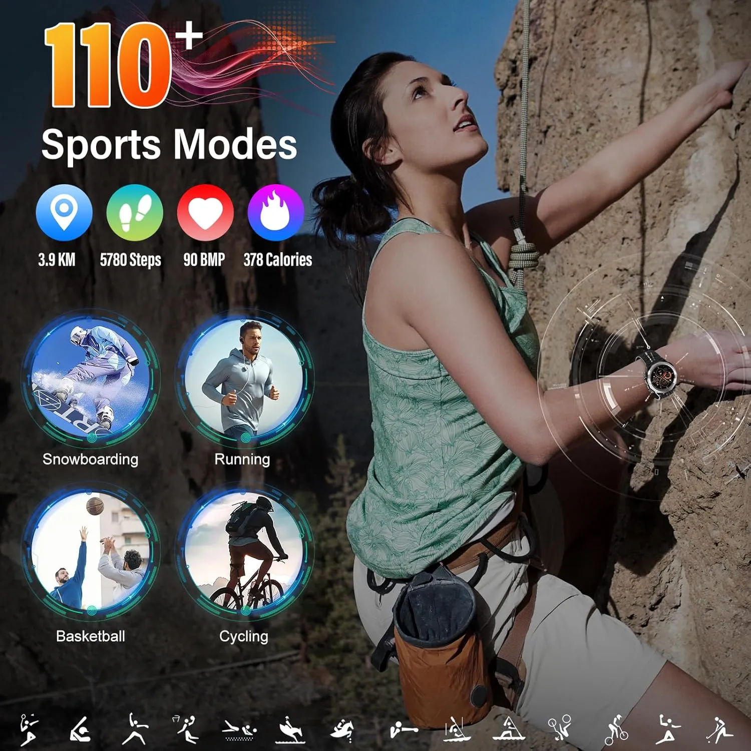 Military Smart Watches for Men(Answer/Make Calls), 1.39"HD Fitness Watch, 24/7 Heart Rate Sleep Monitor, Smart Watch for Men 110  Sport Modes, 30Day, IP68 Waterproof Smartwatch for Android iOS, Black