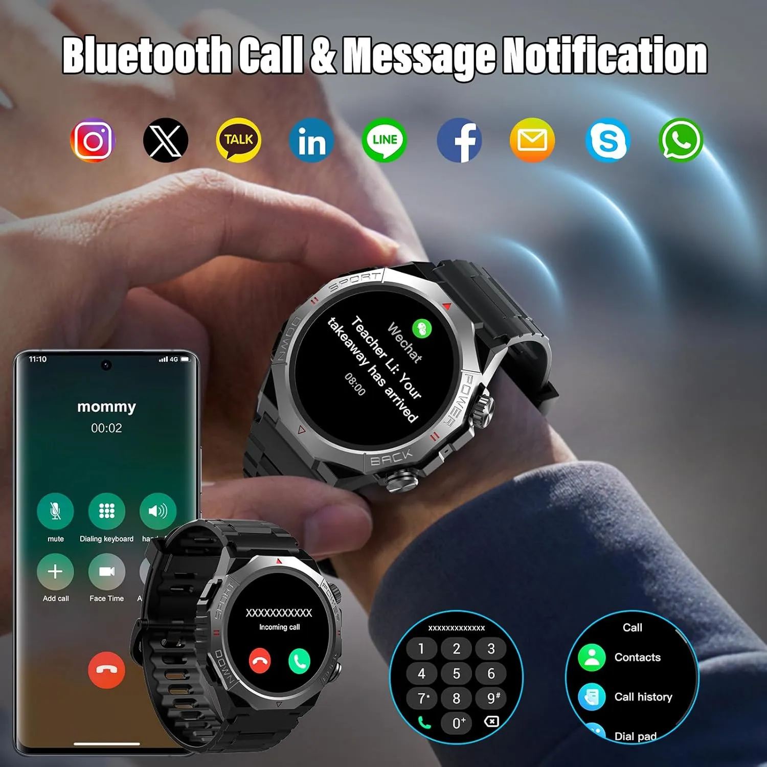 Military Smart Watches for Men(Answer/Make Calls), 1.39"HD Fitness Watch, 24/7 Heart Rate Sleep Monitor, Smart Watch for Men 110  Sport Modes, 30Day, IP68 Waterproof Smartwatch for Android iOS, Black