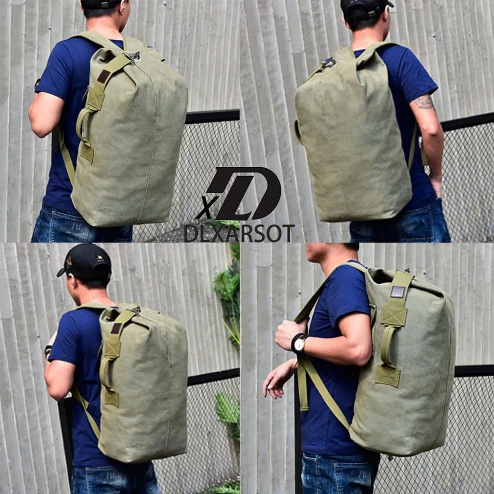 Military Tactical Backpack Large Capacity Travel Climbing Bag Duffel Bag Top Load Double Strap Canvas Backpack