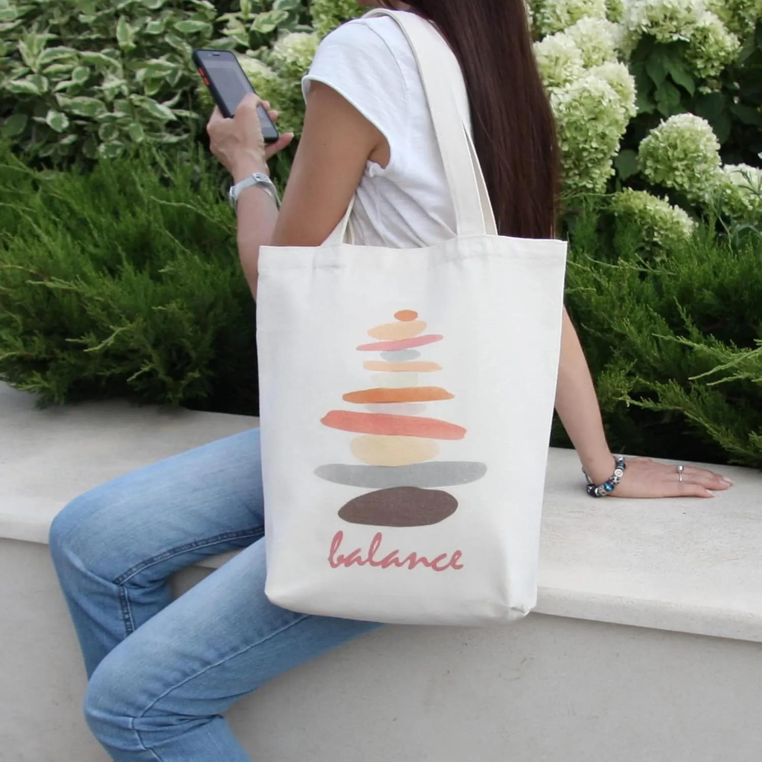 Miller & Max Canvas Tote Bag,100% Cotton, Balance Cute Print, Durable Design with Inner Pocket, 12 oz Canvas Bags - for Shopping, Training and Walk, Aesthetic