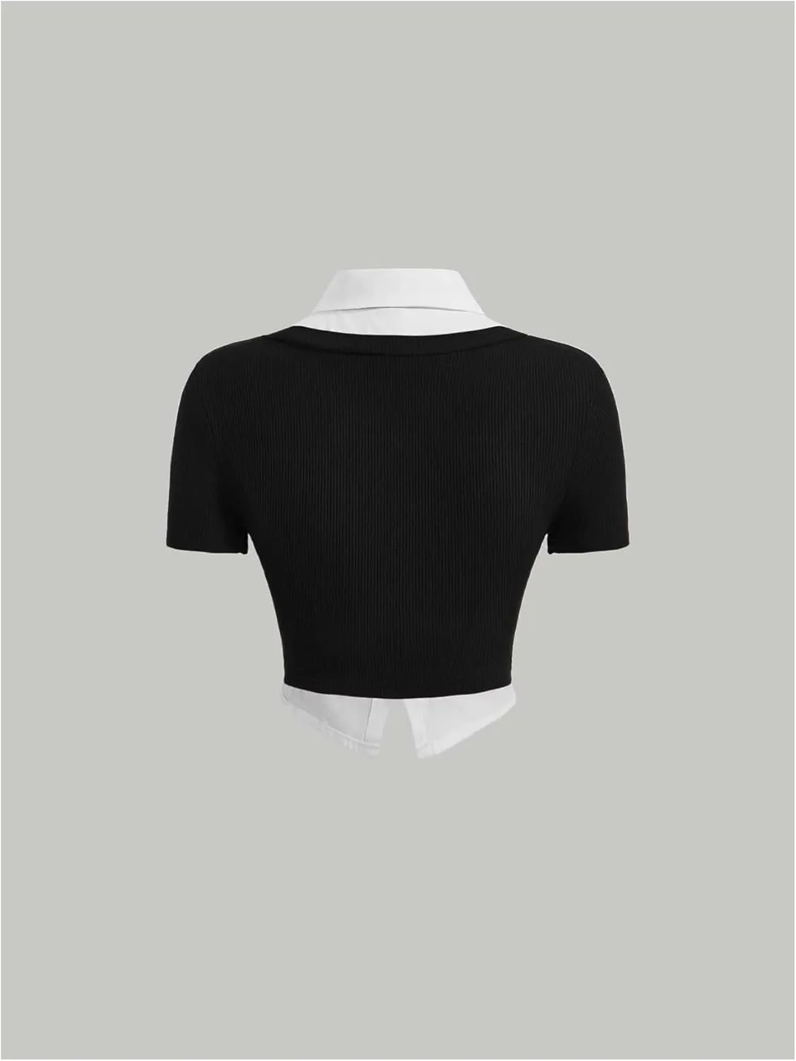 Milumia Women's 2 in 1 Collared Tops Asymmetrical Colorblock Short Sleeve T Shirt with Tie