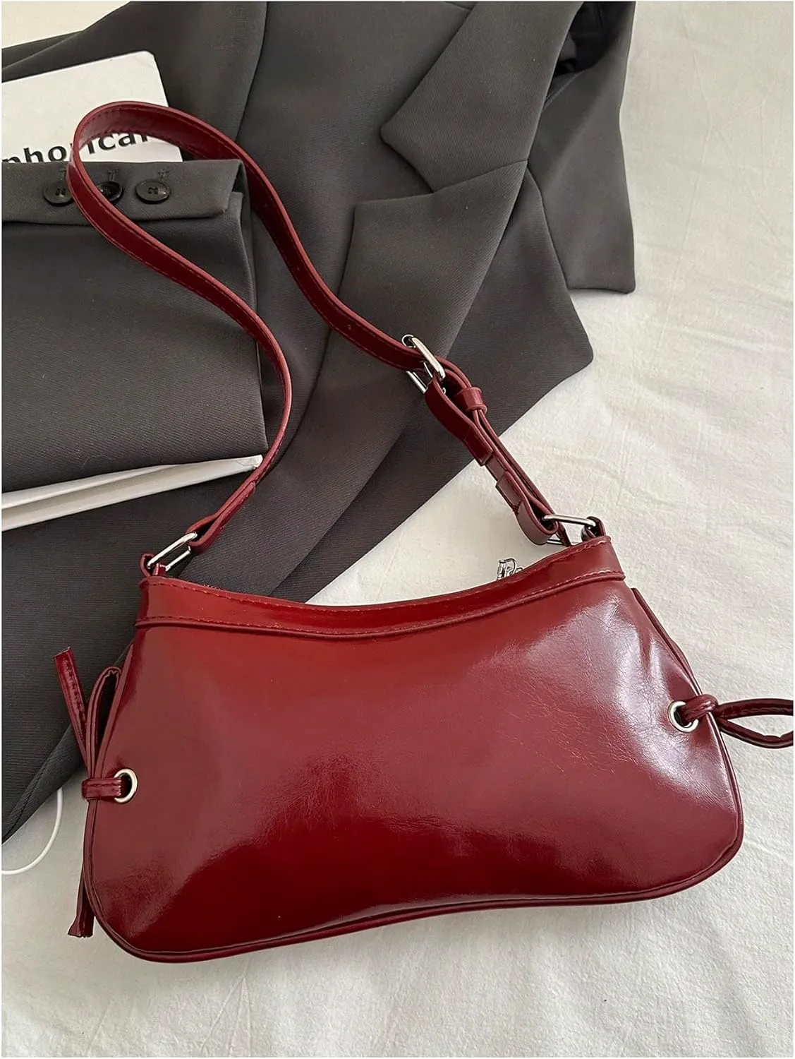 Milumia Women's Studded Bow Tie Shoulder Bag Vintage Square Faux Leather Handbags
