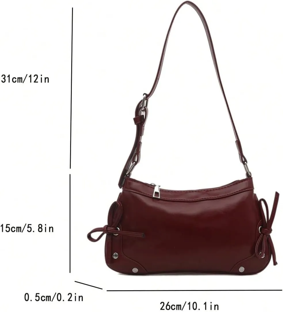 Milumia Women's Studded Bow Tie Shoulder Bag Vintage Square Faux Leather Handbags