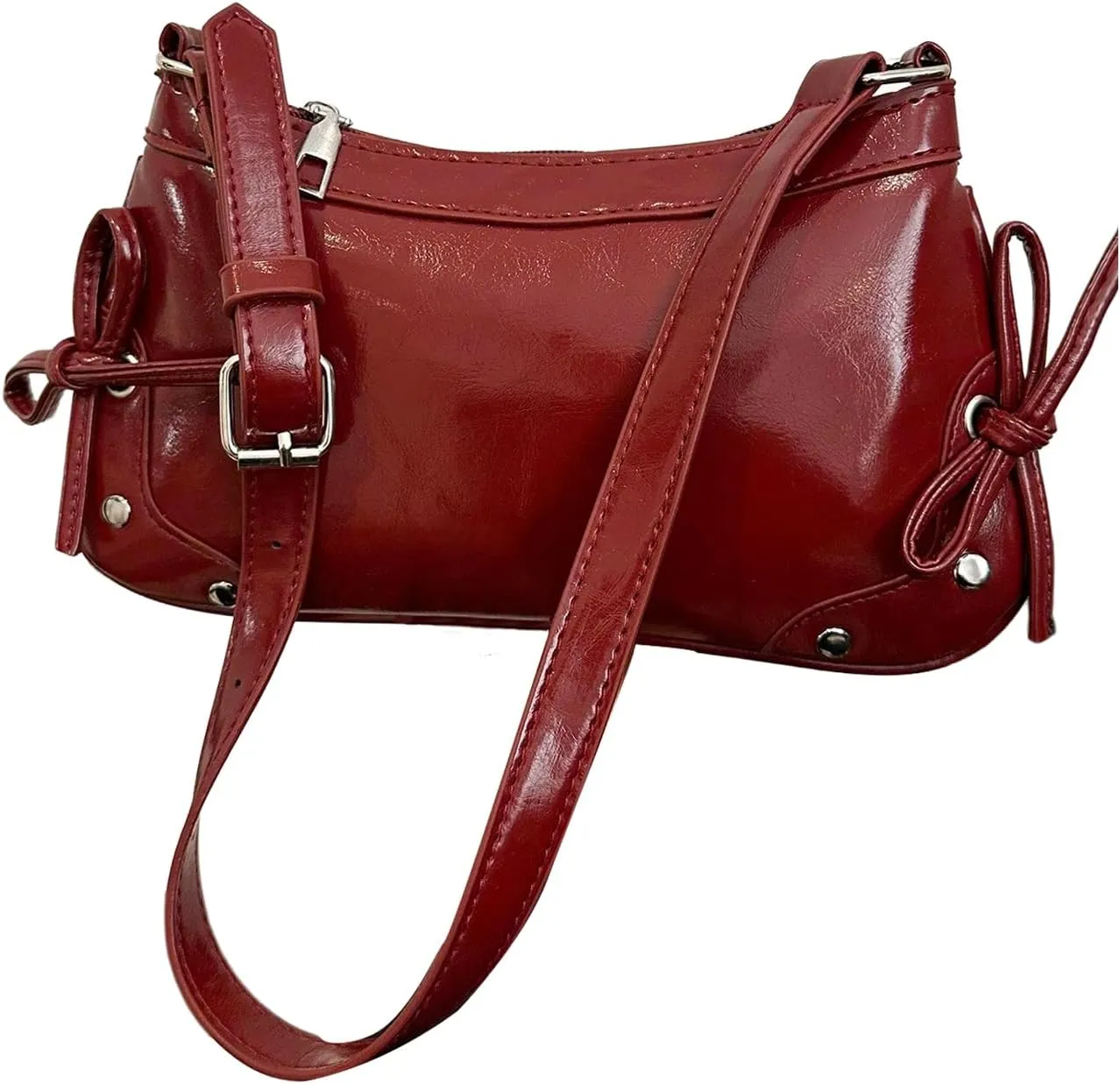 Milumia Women's Studded Bow Tie Shoulder Bag Vintage Square Faux Leather Handbags
