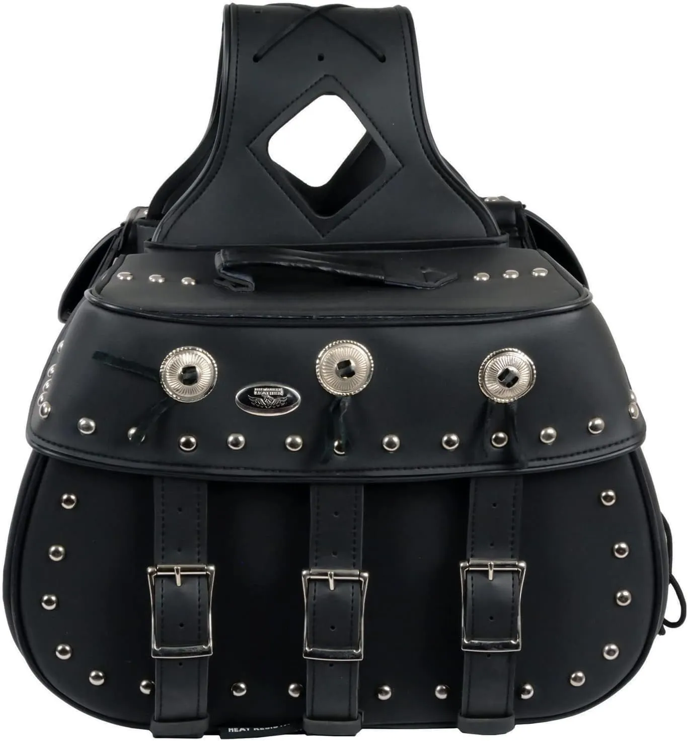 Milwaukee Leather SH652ZB Large Black Zip-Off 3-Buckle PVC Studded Throw Over Motorcycle Saddlebags - Large