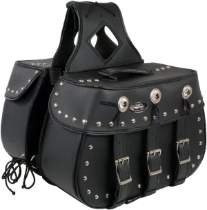 Milwaukee Leather SH652ZB Large Black Zip-Off 3-Buckle PVC Studded Throw Over Motorcycle Saddlebags - Large