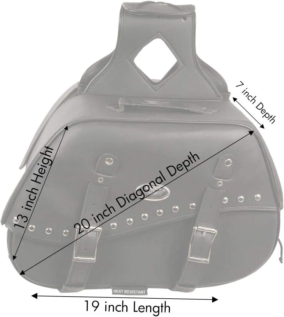 Milwaukee Leather SH652ZB Large Black Zip-Off 3-Buckle PVC Studded Throw Over Motorcycle Saddlebags - Large