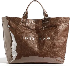 MINGRI Large Tote Bags for Women PVC Clear Totes Bag Plastic Carry All Bag Kraft Paper Shoulder Handbag Hobo for Work Travel